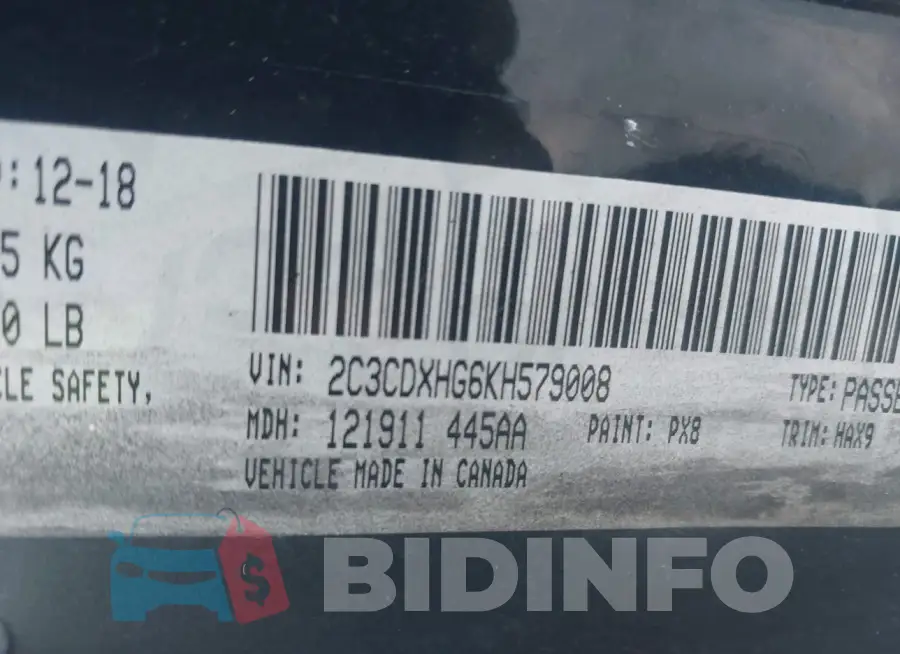 2C3CDXHG6KH579008 Photo# 9
