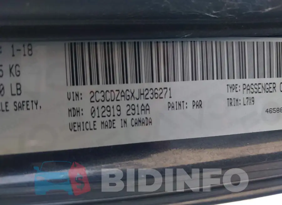 2C3CDZAGXJH236271 Photo# 9