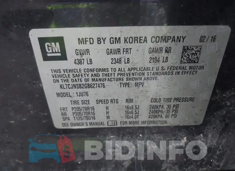 KL7CJNSB2GB627476 Photo# 9