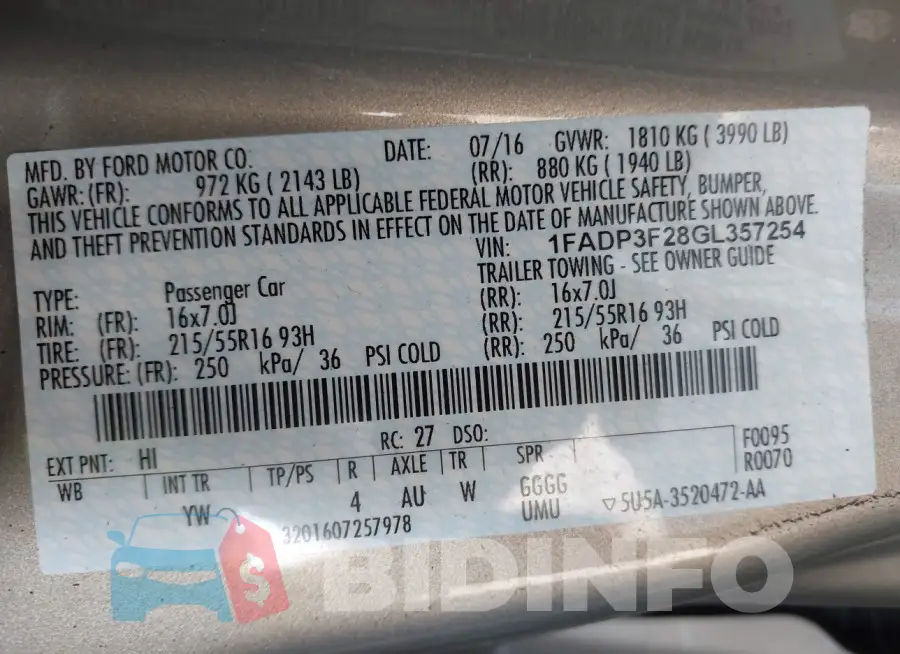 1FADP3F28GL357254 Photo# 9
