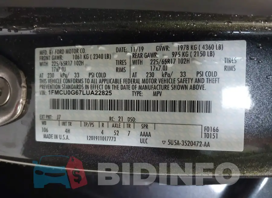 1FMCU0G67LUA22825 Photo# 9