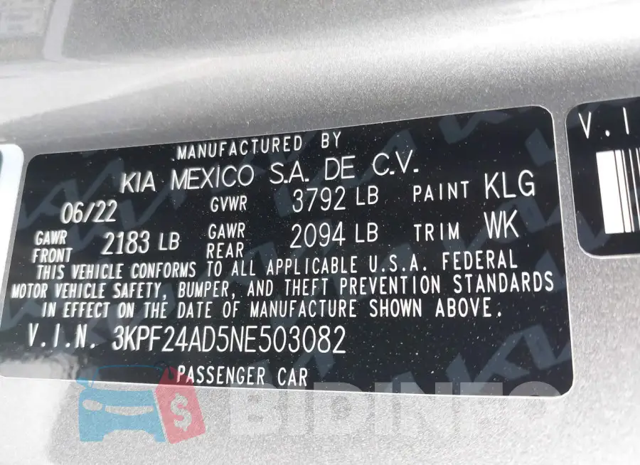 3KPF24AD5NE503082 Photo# 9