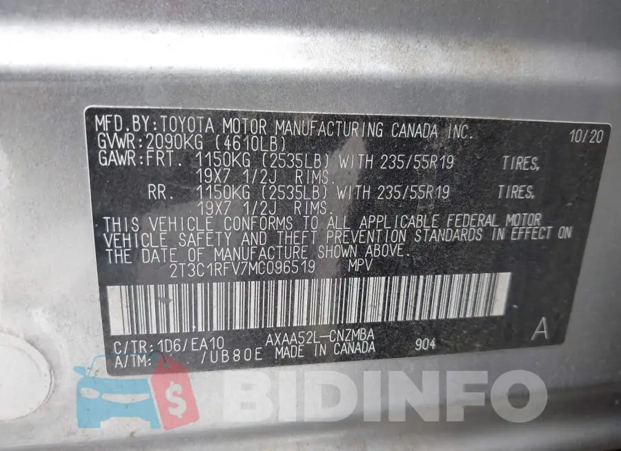 2T3C1RFV7MC096519 Photo# 9