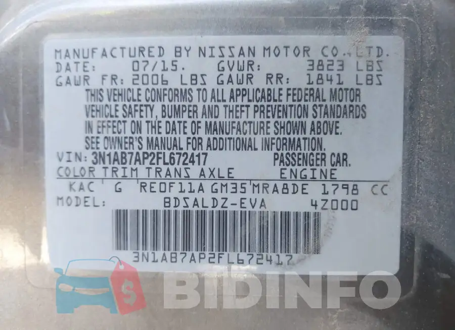 3N1AB7AP2FL672417 Photo# 9