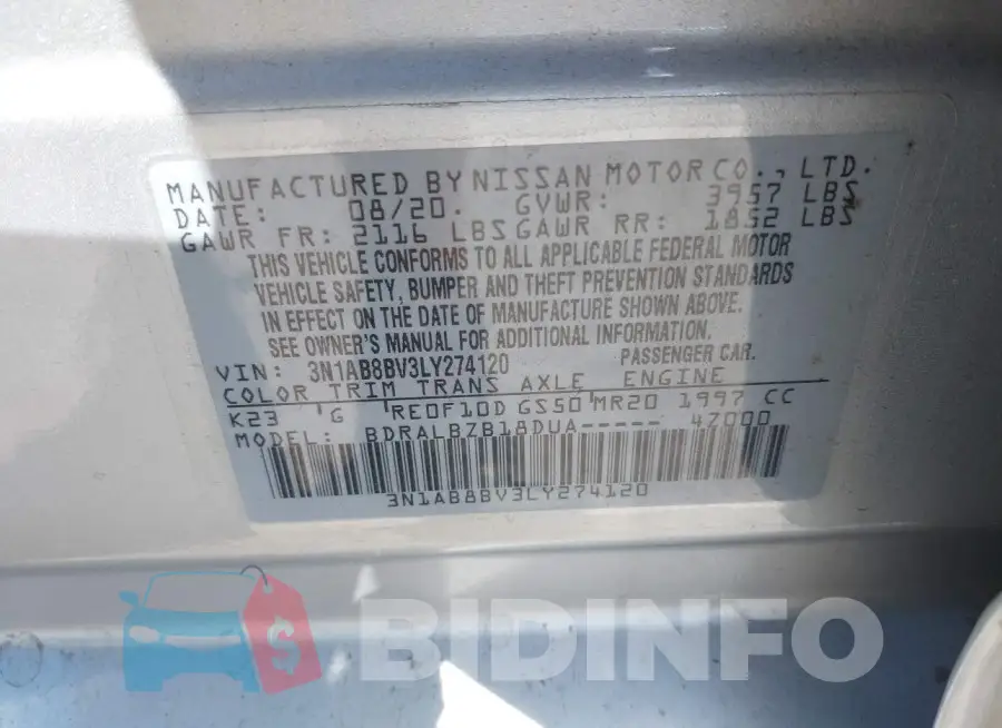 3N1AB8BV3LY274120 Photo# 9