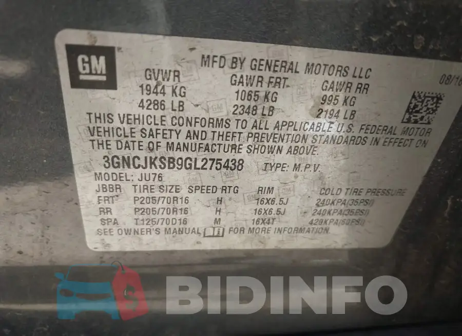 3GNCJKSB9GL275438 Photo# 9