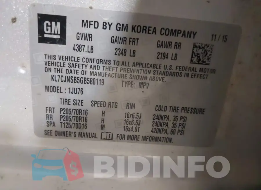 KL7CJNSB5GB580119 Photo# 9