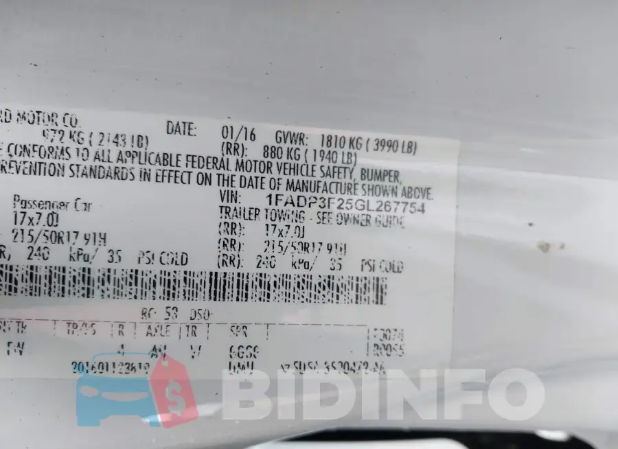 1FADP3F25GL267754 Photo# 9