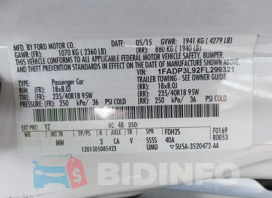 1FADP3L92FL299321 Photo# 9