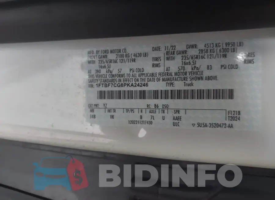 1FTBF7CG8PKA24246 Photo# 9