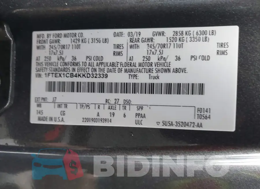 1FTEX1CB4KKD32339 Photo# 9