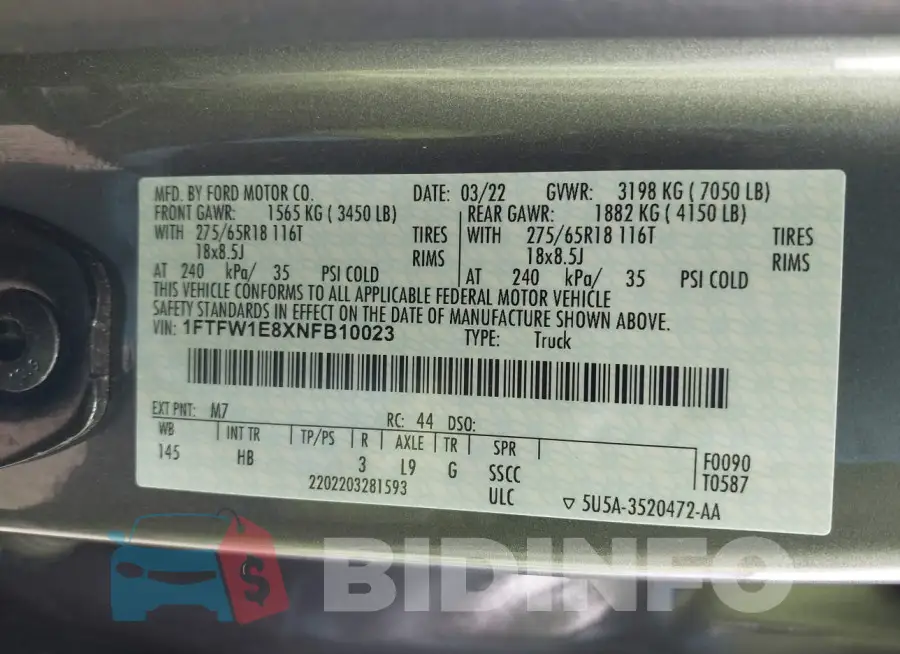 1FTFW1E8XNFB10023 Photo# 9