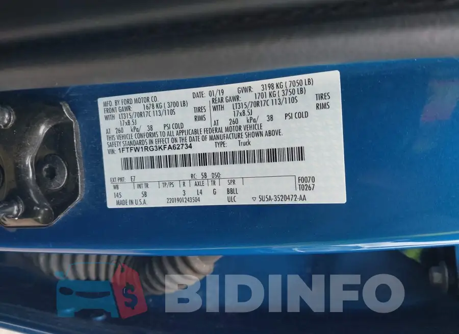 1FTFW1RG3KFA62734 Photo# 9
