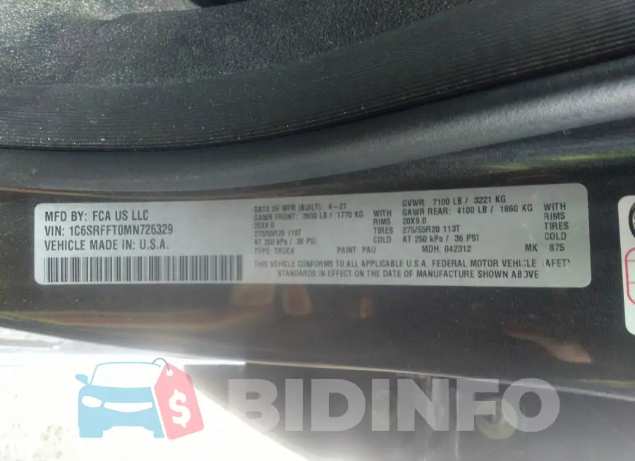 1C6SRFFT0MN726329 Photo# 9