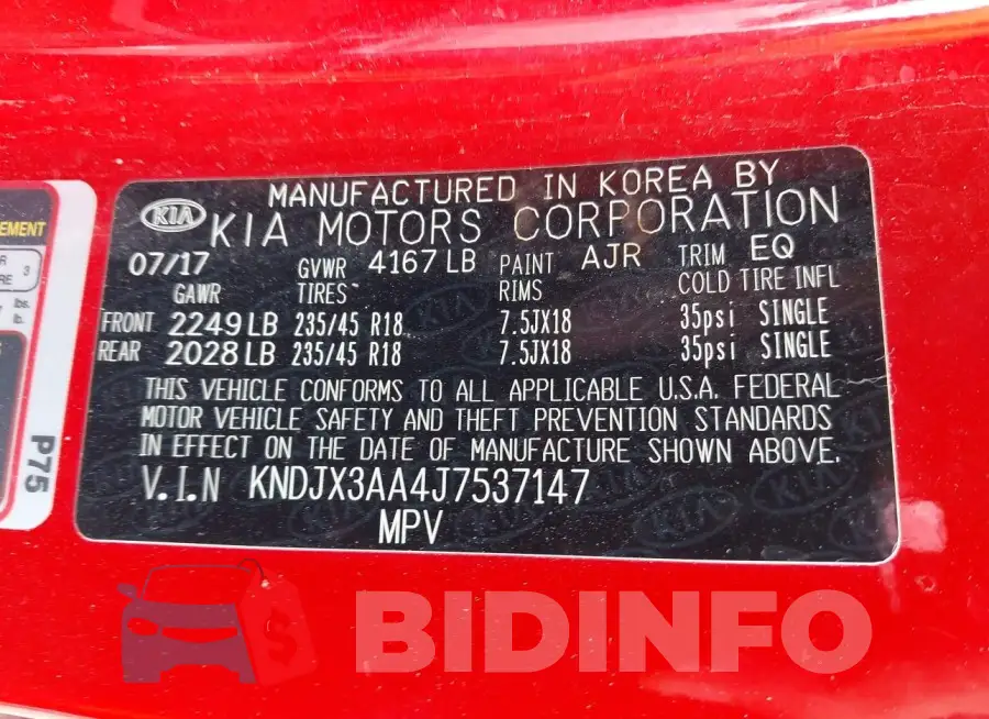 KNDJX3AA4J7537147 Photo# 9
