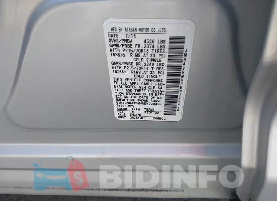 JN8AS5MV8EW720429 Photo# 9