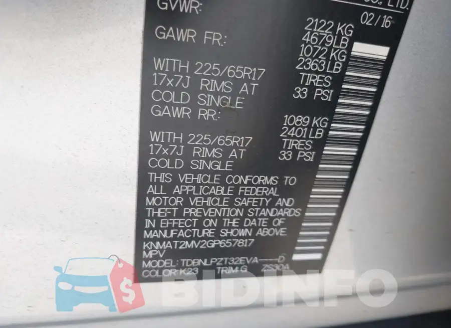 KNMAT2MV2GP657817 Photo# 9