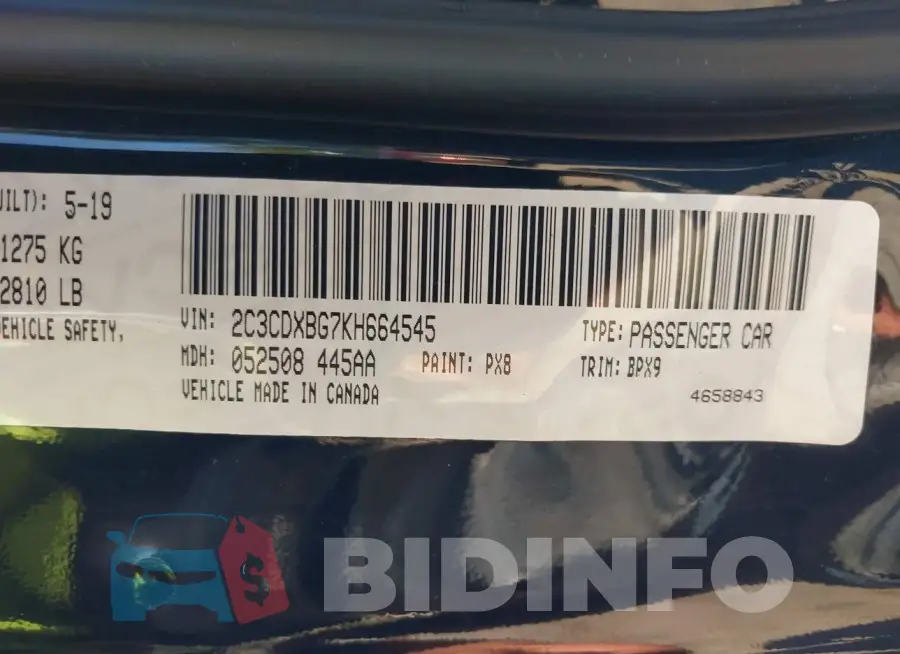 2C3CDXBG7KH664545 Photo# 9