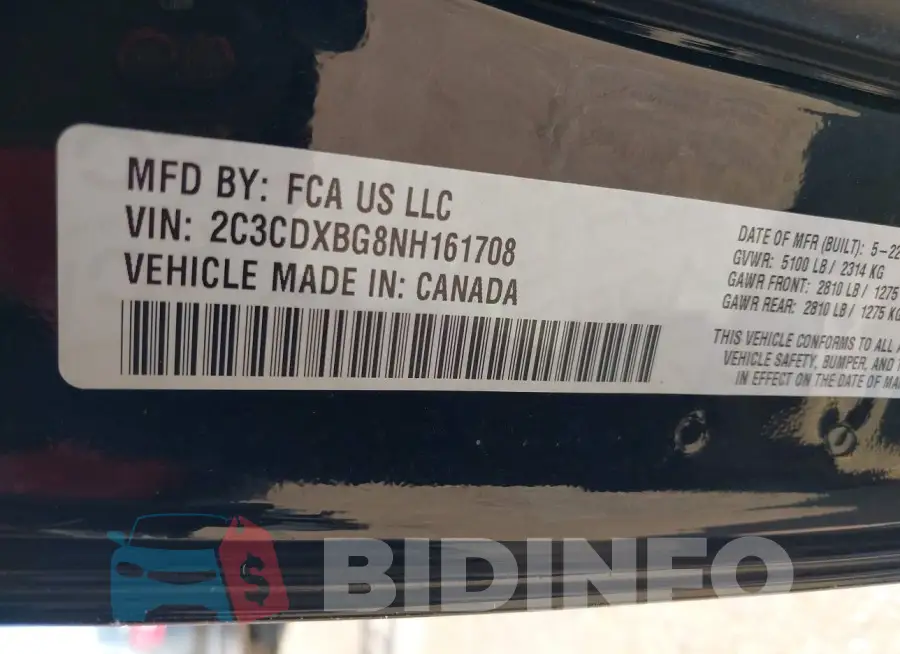 2C3CDXBG8NH161708 Photo# 9