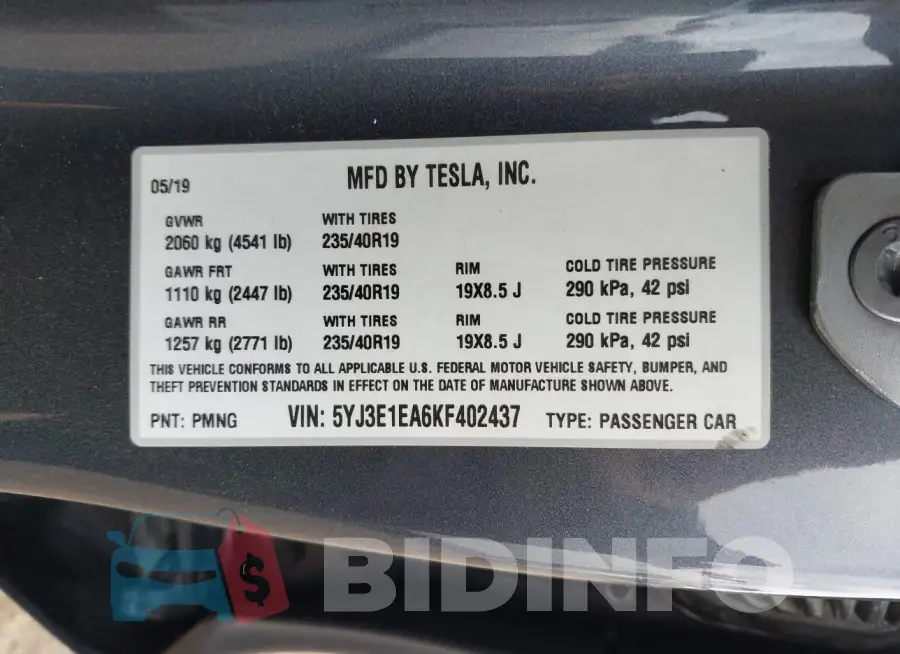 5YJ3E1EA6KF402437 Photo# 9
