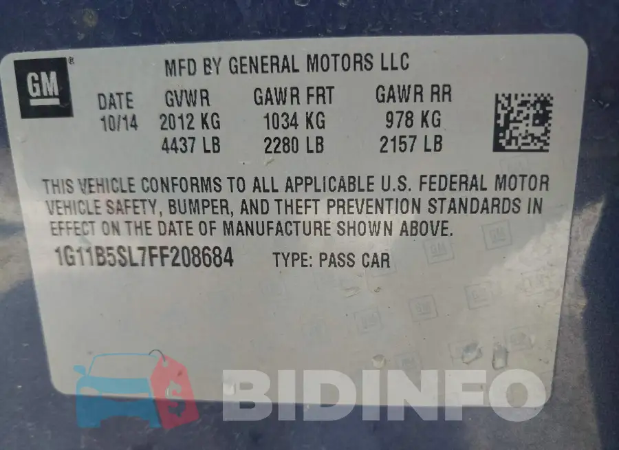 1G11B5SL7FF208684 Photo# 9