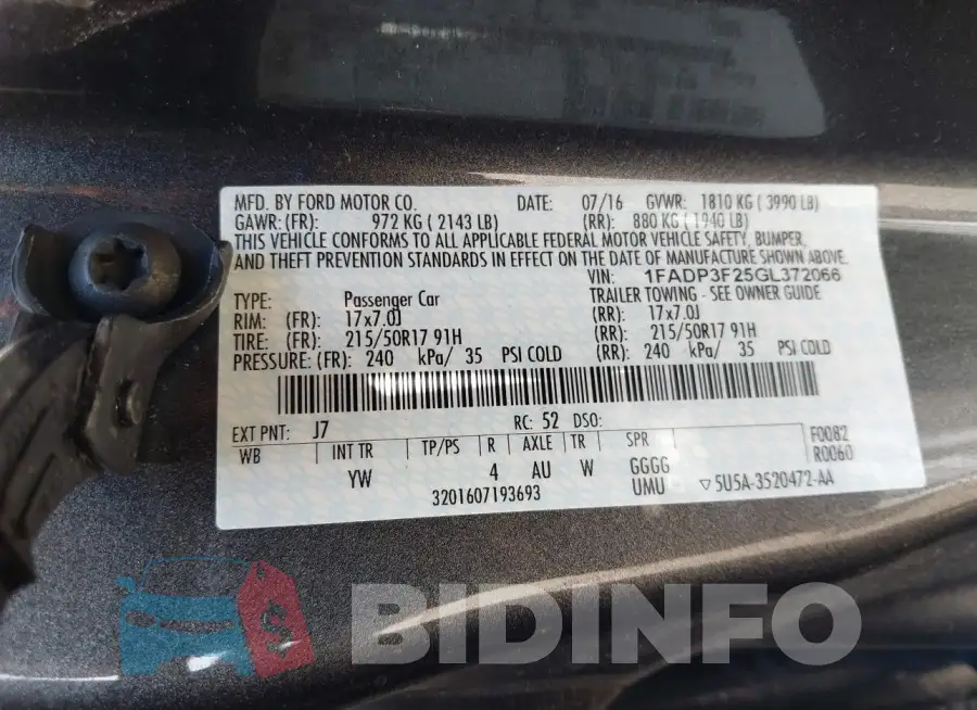 1FADP3F25GL372066 Photo# 9