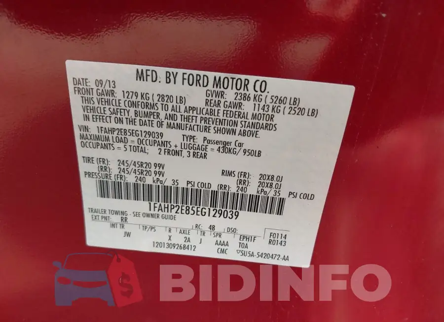 1FAHP2E85EG129039 Photo# 9