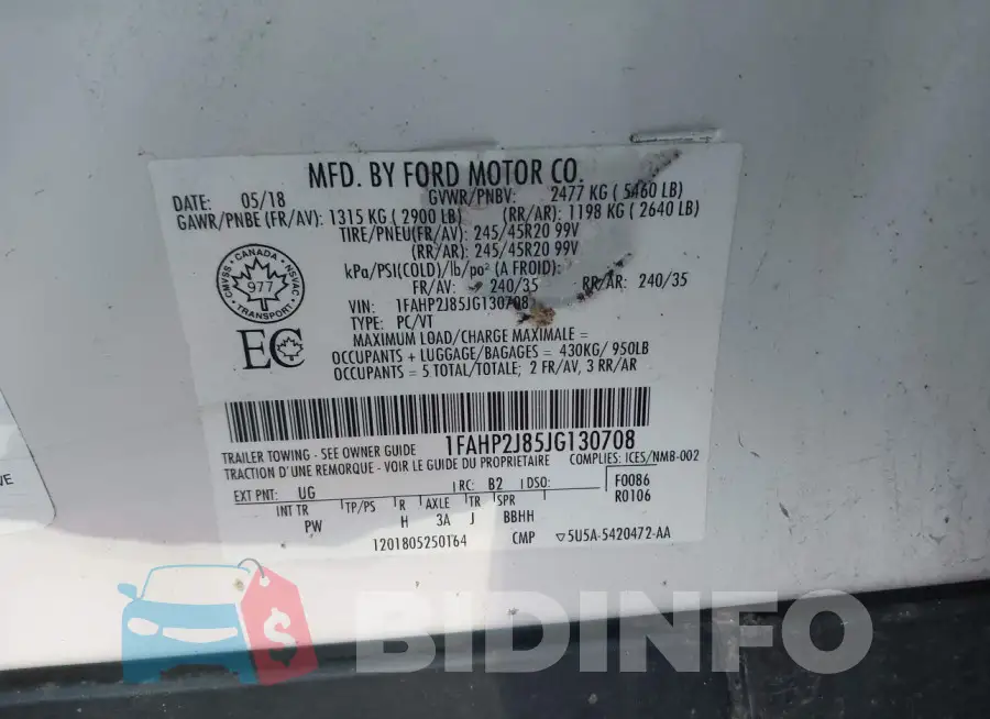 1FAHP2J85JG130708 Photo# 9