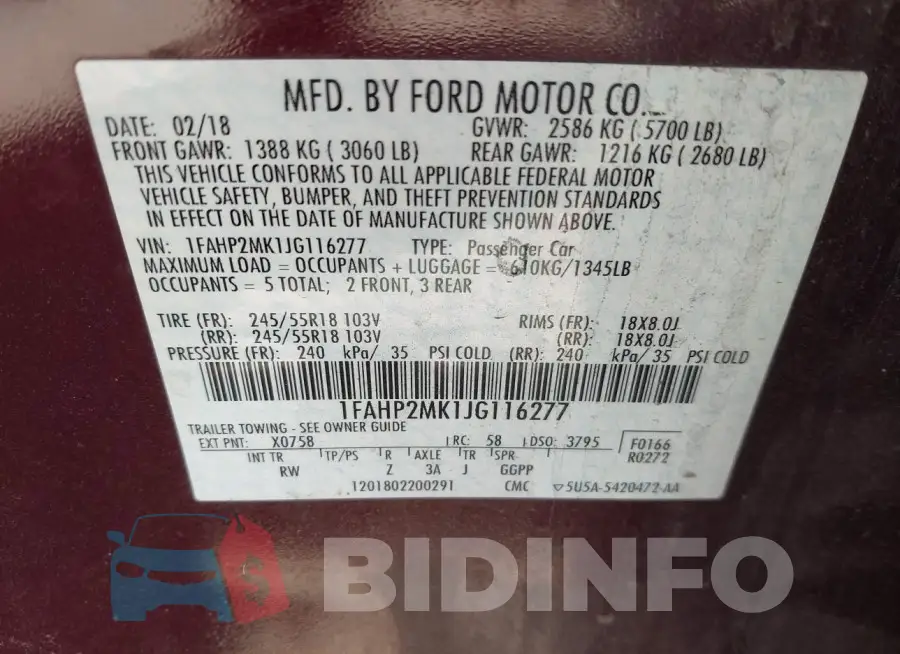1FAHP2MK1JG116277 Photo# 9