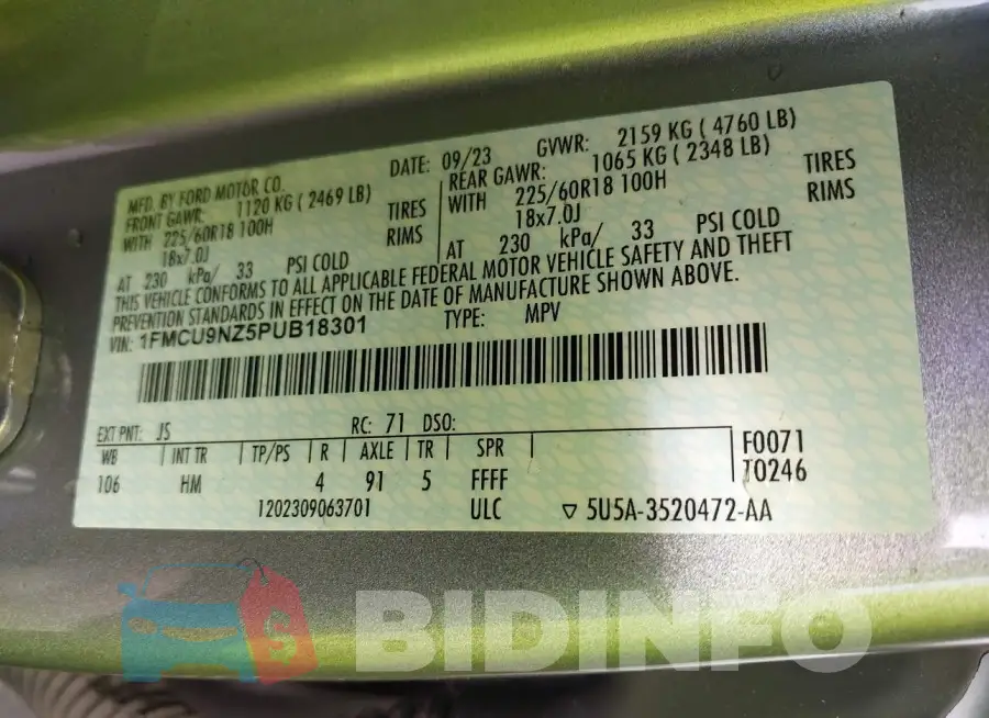 1FMCU9NZ5PUB18301 Photo# 9