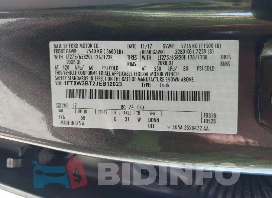 1FT8W3BT2JEB12023 Photo# 8