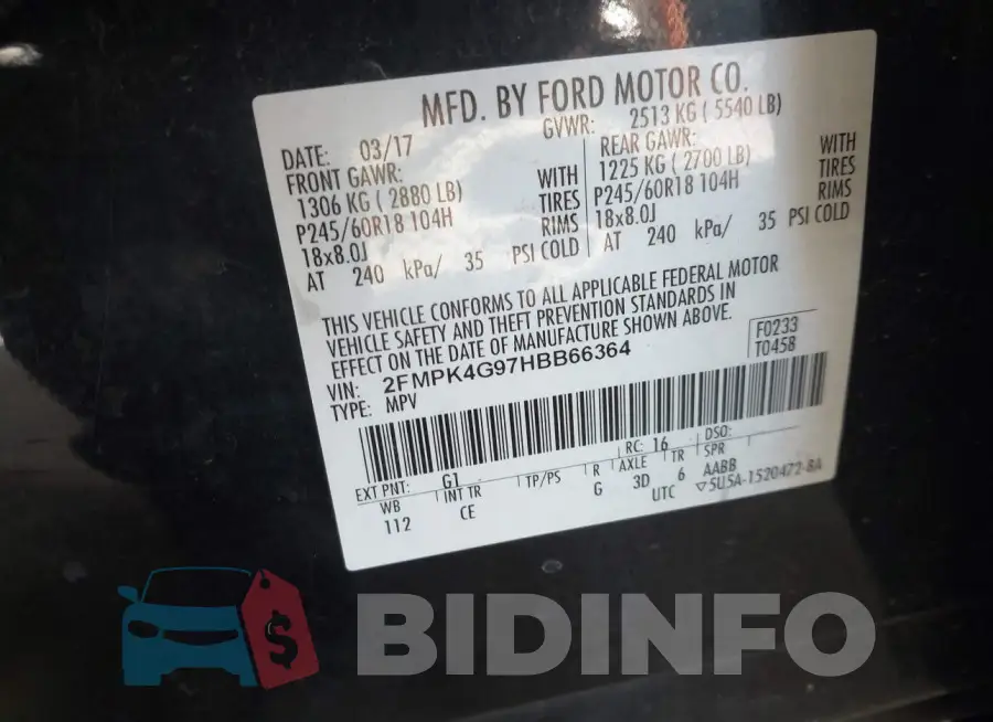 2FMPK4G97HBB66364 Photo# 9