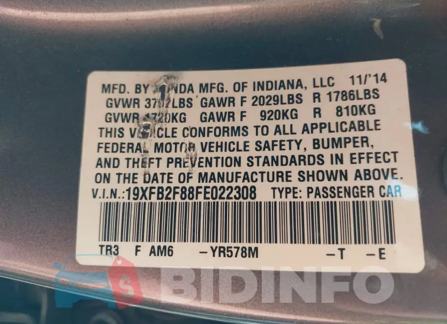 19XFB2F88FE022308 Photo# 9