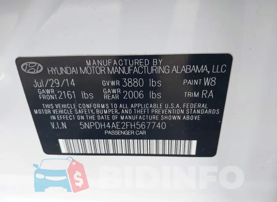 5NPDH4AE2FH567740 Photo# 9
