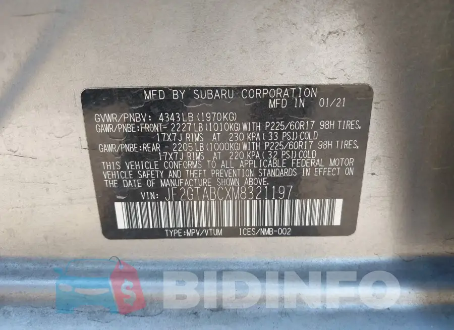 JF2GTABCXM8321197 Photo# 9