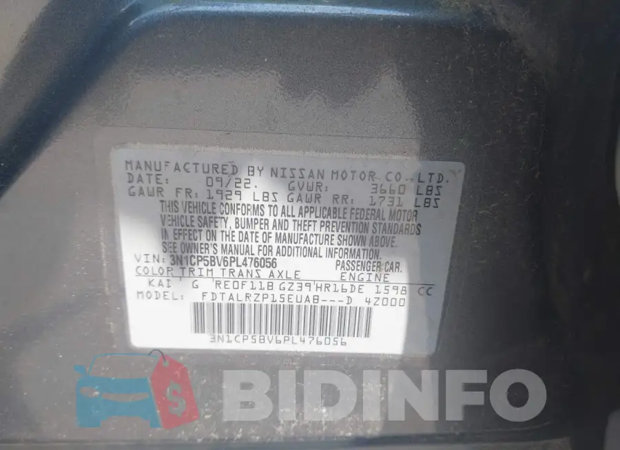 3N1CP5BV6PL476056 Photo# 9