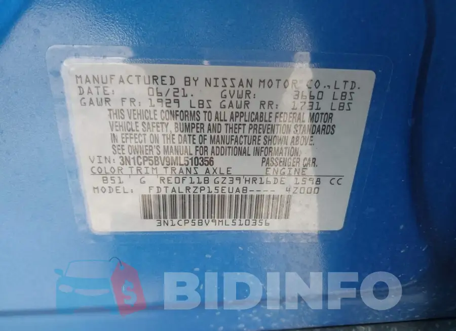 3N1CP5BV9ML510356 Photo# 9
