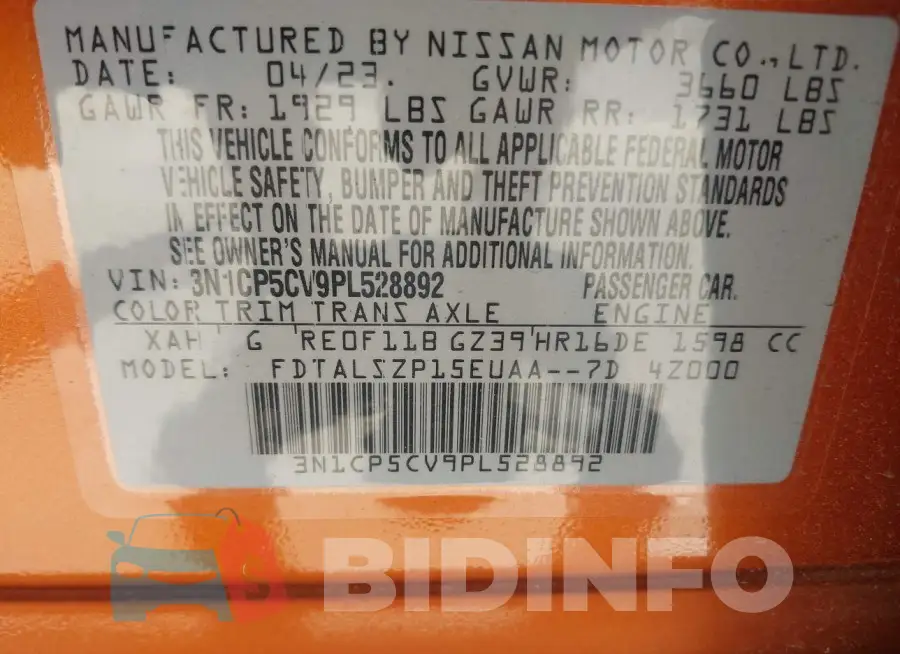 3N1CP5CV9PL528892 Photo# 9