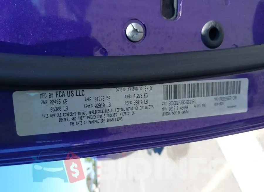 2C3CDZFJ0KH661391 Photo# 9