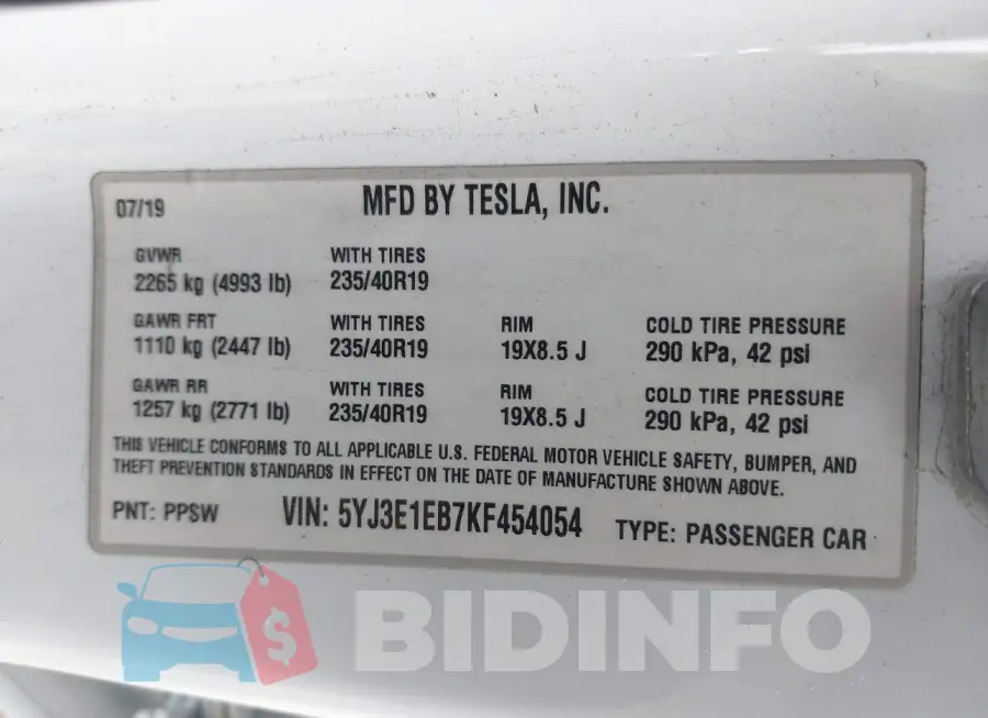 5YJ3E1EB7KF454054 Photo# 9