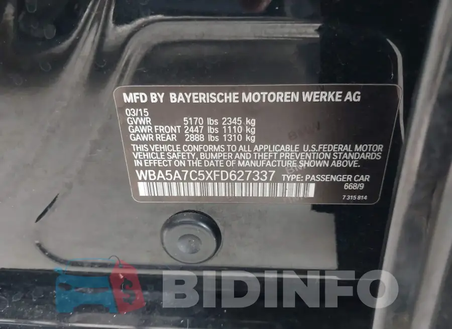 WBA5A7C5XFD627337 Photo# 9