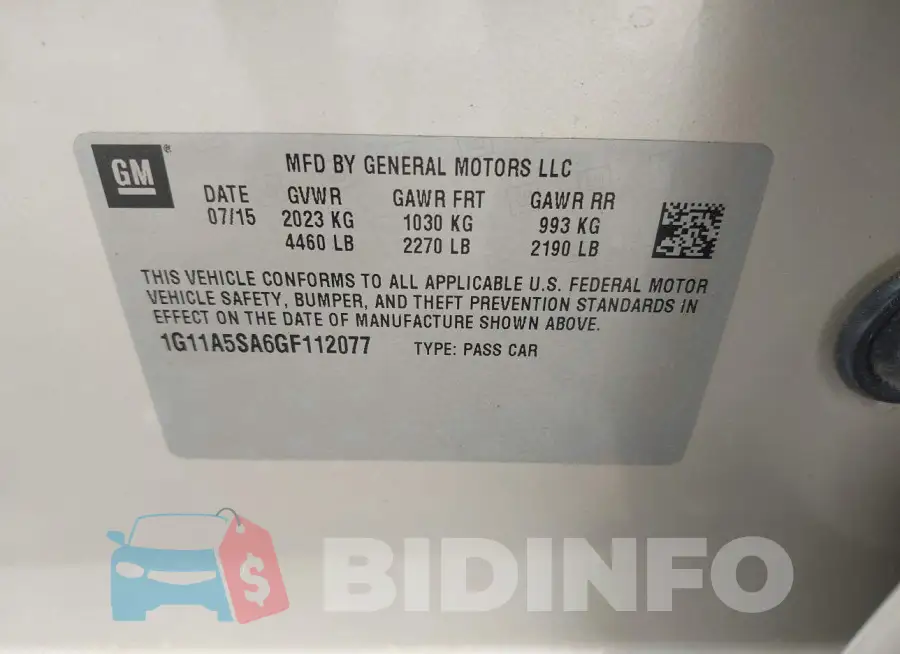 1G11A5SA6GF112077 Photo# 9