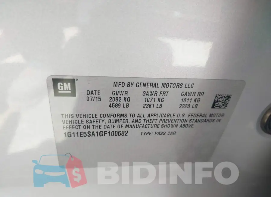 1G11E5SA1GF100682 Photo# 9
