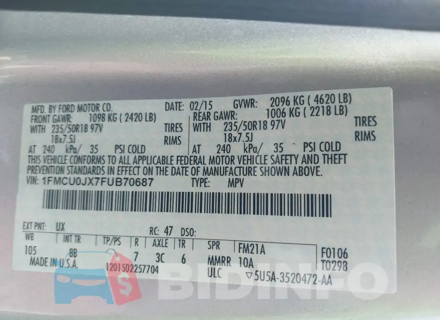 1FMCU0JX7FUB70687 Photo# 9