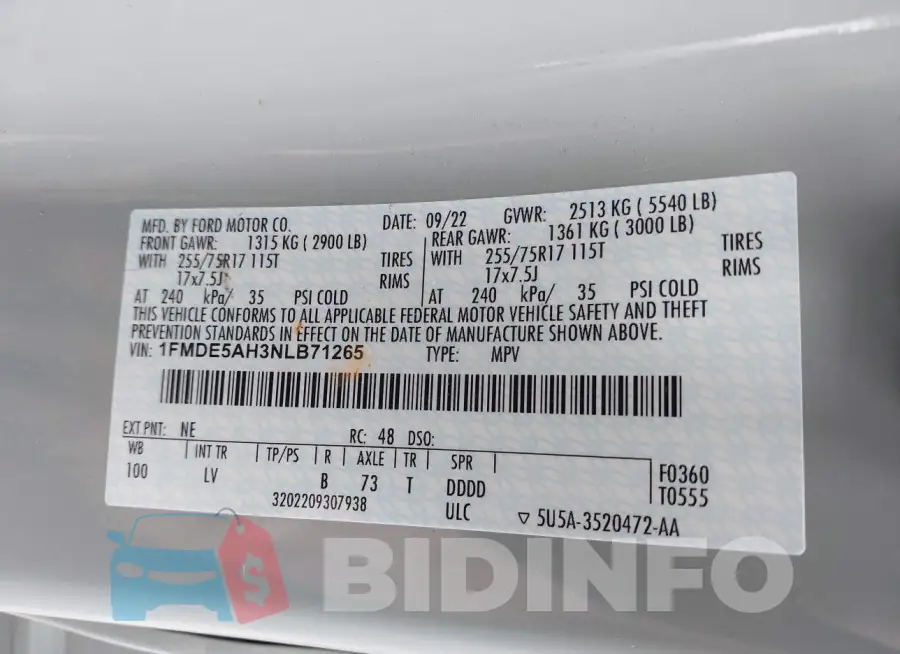 1FMDE5AH3NLB71265 Photo# 9