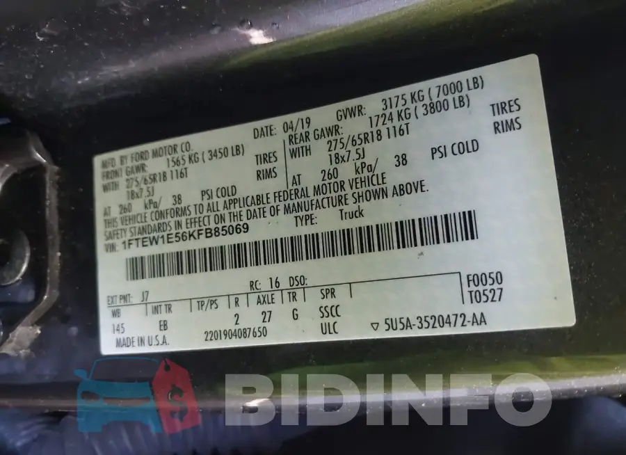 1FTEW1E56KFB85069 Photo# 9