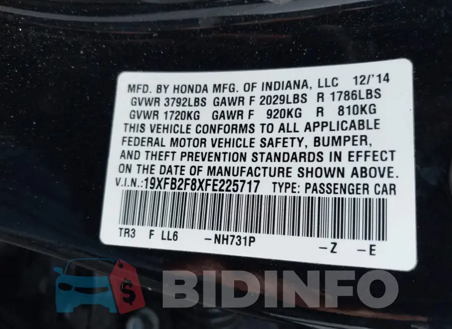 19XFB2F8XFE225717 Photo# 9
