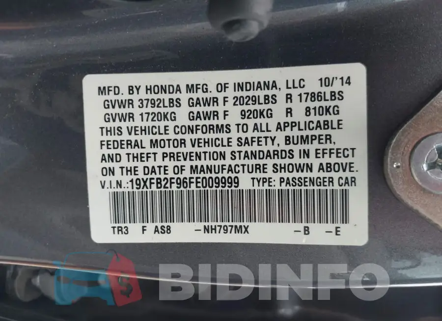 19XFB2F96FE009999 Photo# 9