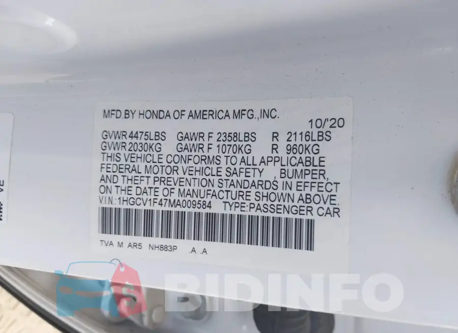 1HGCV1F47MA009584 Photo# 9