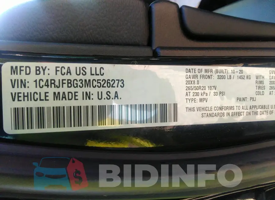 1C4RJFBG3MC526273 Photo# 9